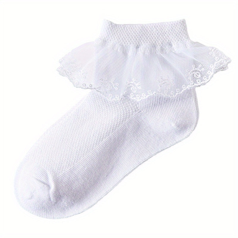 Girls Lace Ruffle Crew Socks Breathable Cotton Blend for Latin Dance Dress