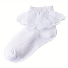 Girls Lace Ruffle Crew Socks Breathable Cotton Blend for Latin Dance Dress