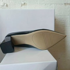 Women's Pointed Toe Slip On Pumps Block Heeled Shoes