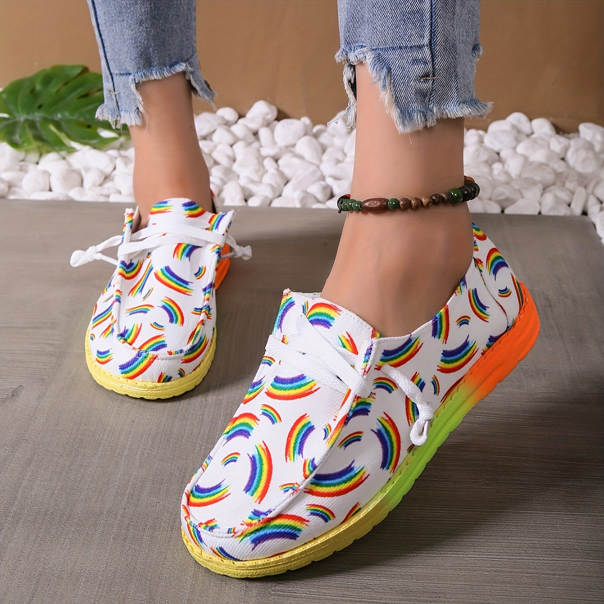 Rainbow Print Canvas Outdoor Shoes Lightweight Sneakers