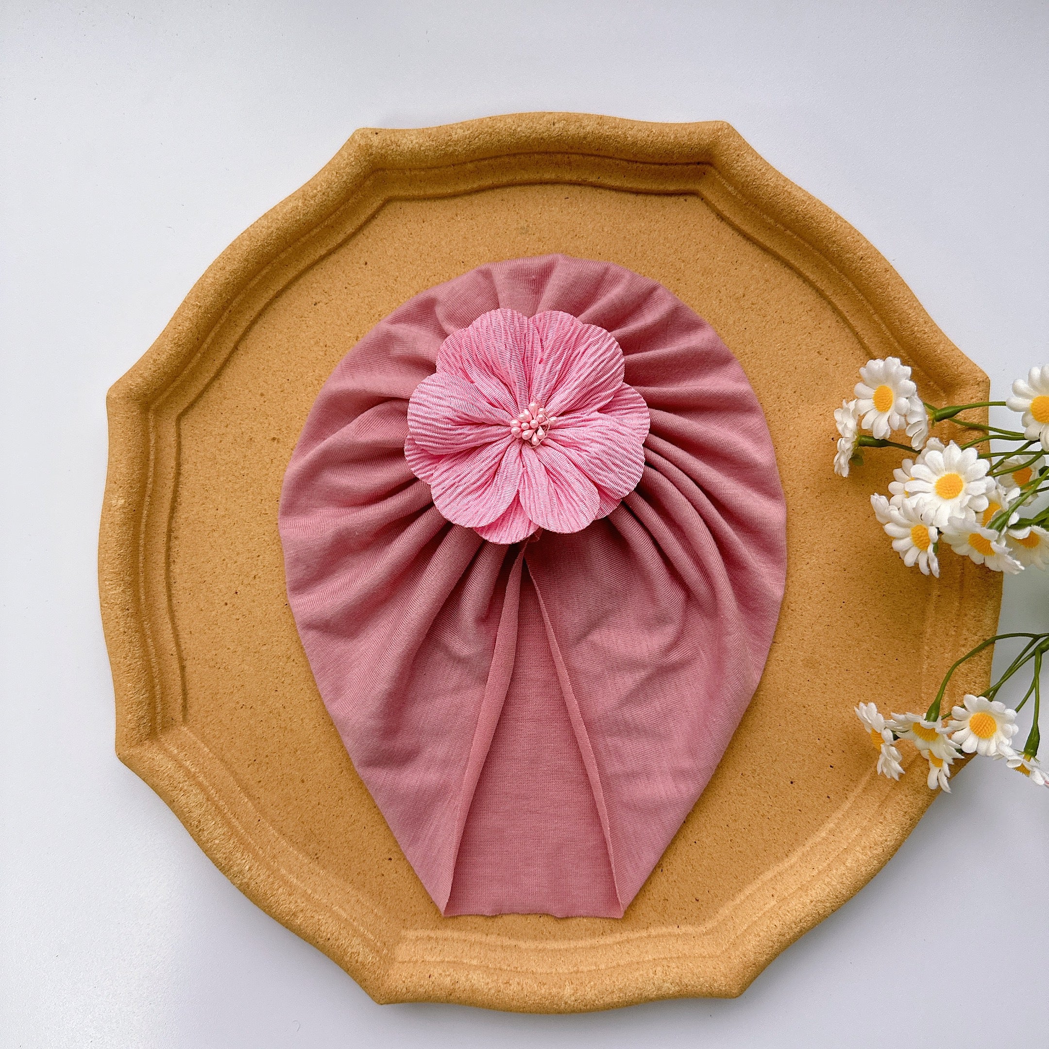 Baby Girls Soft Turban Head Wrap with Flowers - Breathable Hair Accessory