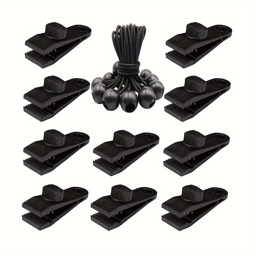 20pcs Tarp Clips & Bungee Cords for Outdoor Camping - Durable & Easy to Use