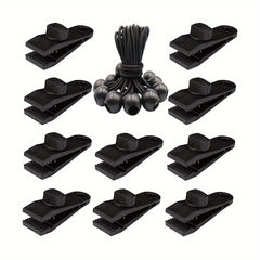 20pcs Tarp Clips & Bungee Cords for Outdoor Camping - Durable & Easy to Use