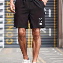 Men's Spades K Print Casual Running Shorts With Pockets