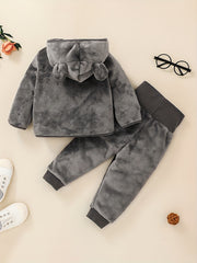 Baby Girls Solid Thermal Outfit Zip Up Hooded Coat Trousers Set