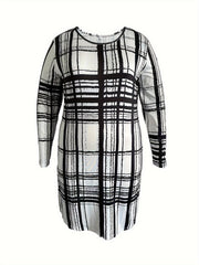Grid Print Long Sleeve Bodycon Midi Dress
