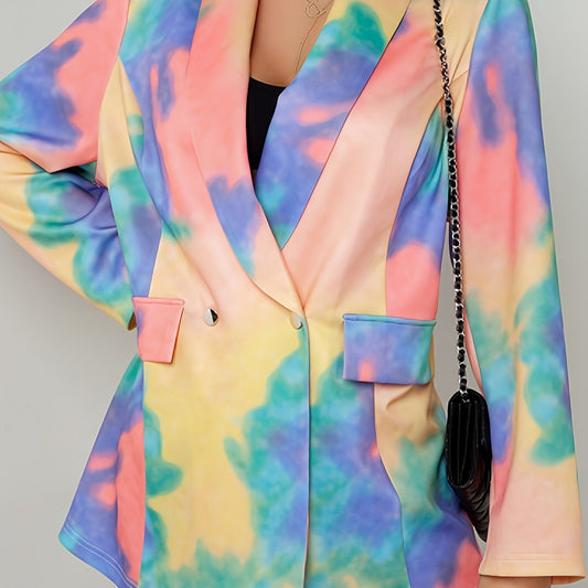 Tie Dye Blazer Double Breasted Loose Fit With Flap Pockets