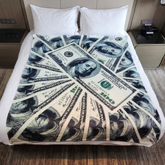 Warm Flannel Blanket with 3D Dollar Pattern Printing