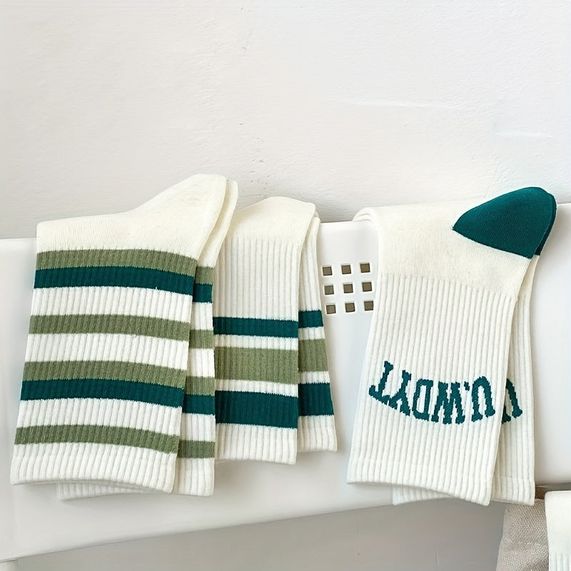 5 Pairs Letter & Striped Print Socks Comfy Sports Socks Women's St