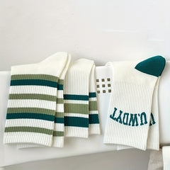 5 Pairs Letter & Striped Print Socks Comfy Sports Socks Women's St