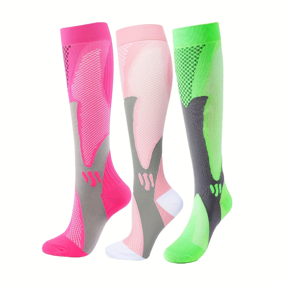 3 Pairs Compression Knee High Socks for Running Cycling Fitness