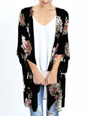 Floral Print Chiffon Blouse Long Sleeve Rash Guard V Neck