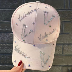 Pink Rhinestone V Decor Baseball Cap Adjustable Dad Hat