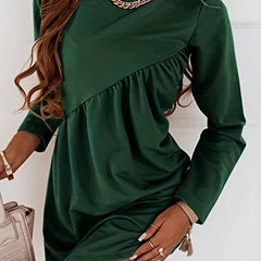 Solid Ruched Long Sleeve Mini Dress