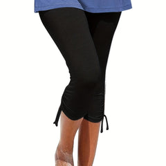 Solid Drawstring Cropped Leggings Casual Leggings