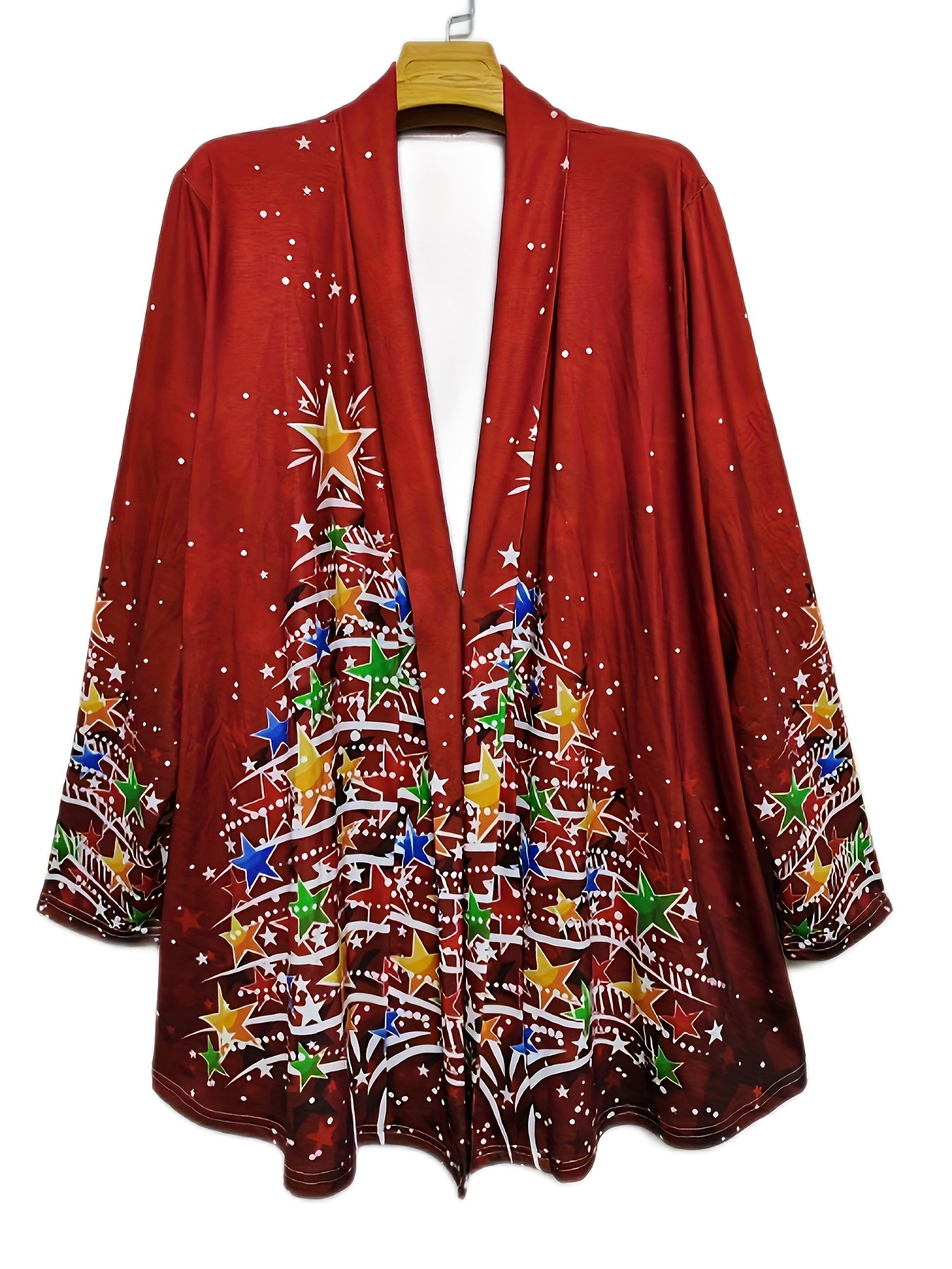 Christmas Cardigan Women's Tree Print Open Front