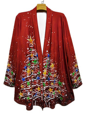 Christmas Cardigan Women's Tree Print Open Front