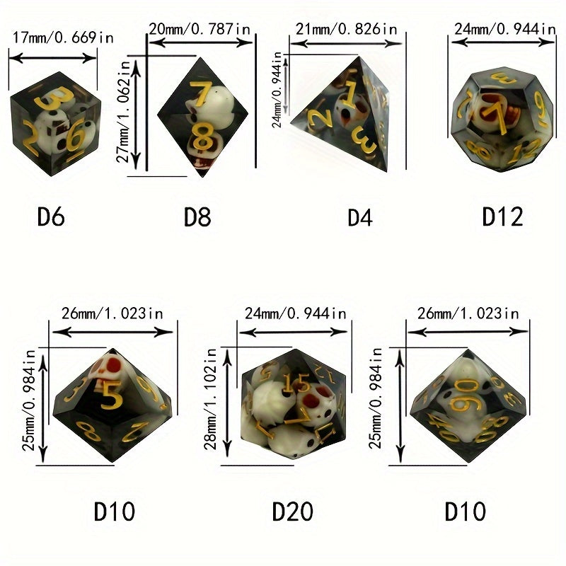 7pcs Resin Skull Polyhedron Dice Set For Board Game