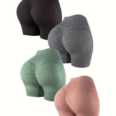 4 Pack Plus Size Seamless Sports Shorts Womens High Stretch Hip Lifting