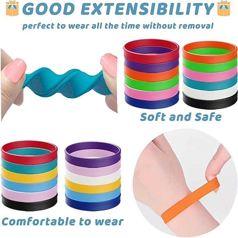 100 Pieces Silicone Bracelets Rubber Wristbands Solid Blank Bracelet