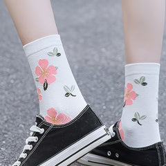 5 Pairs Womens Floral Cotton Socks Vintage Patterned Crew Socks