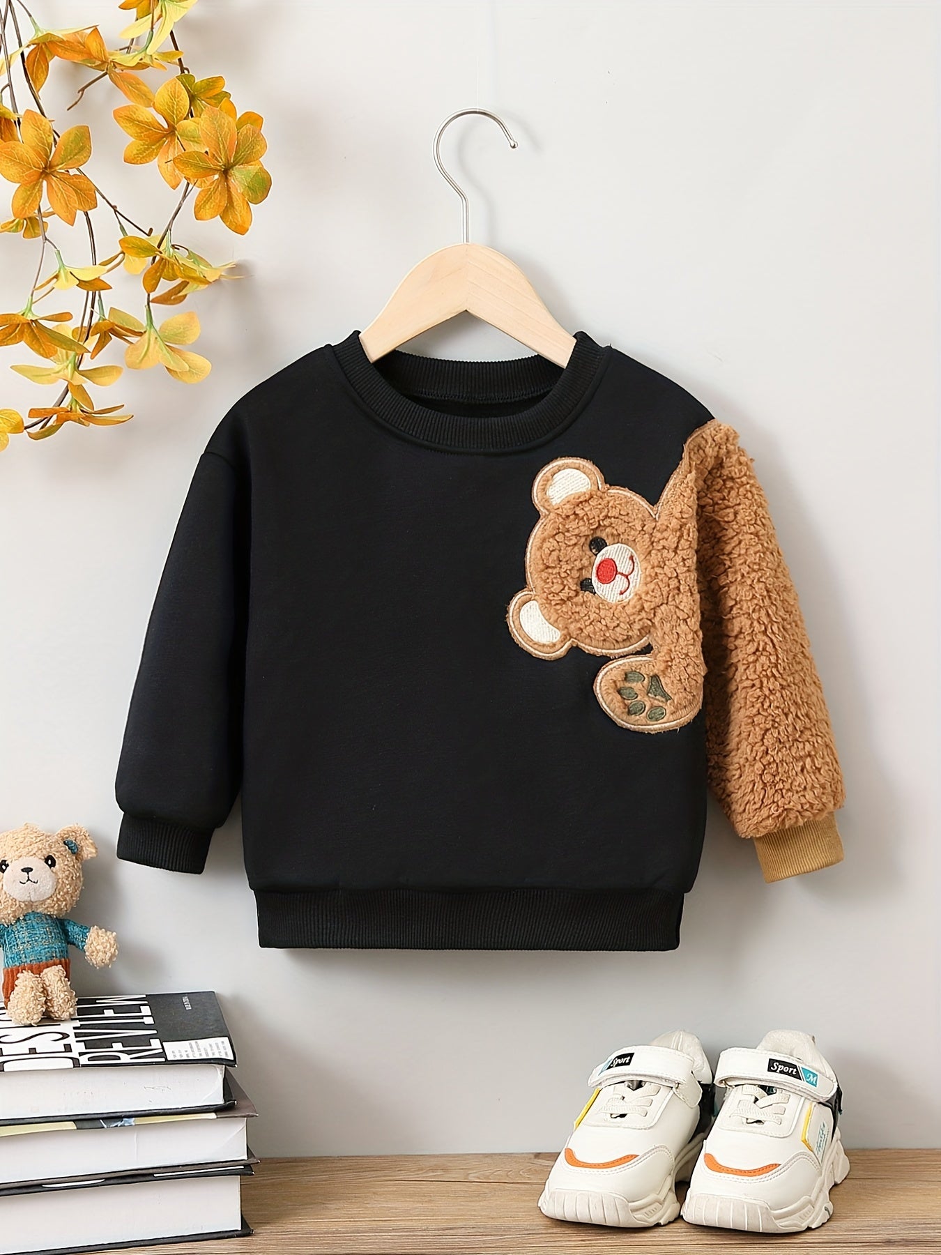 Bear Embroidered Sweatshirts Long Sleeve Pullover Top
