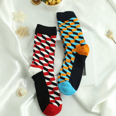 Colorblock Plaid Socks Breathable Mid Tube Women's Stockings