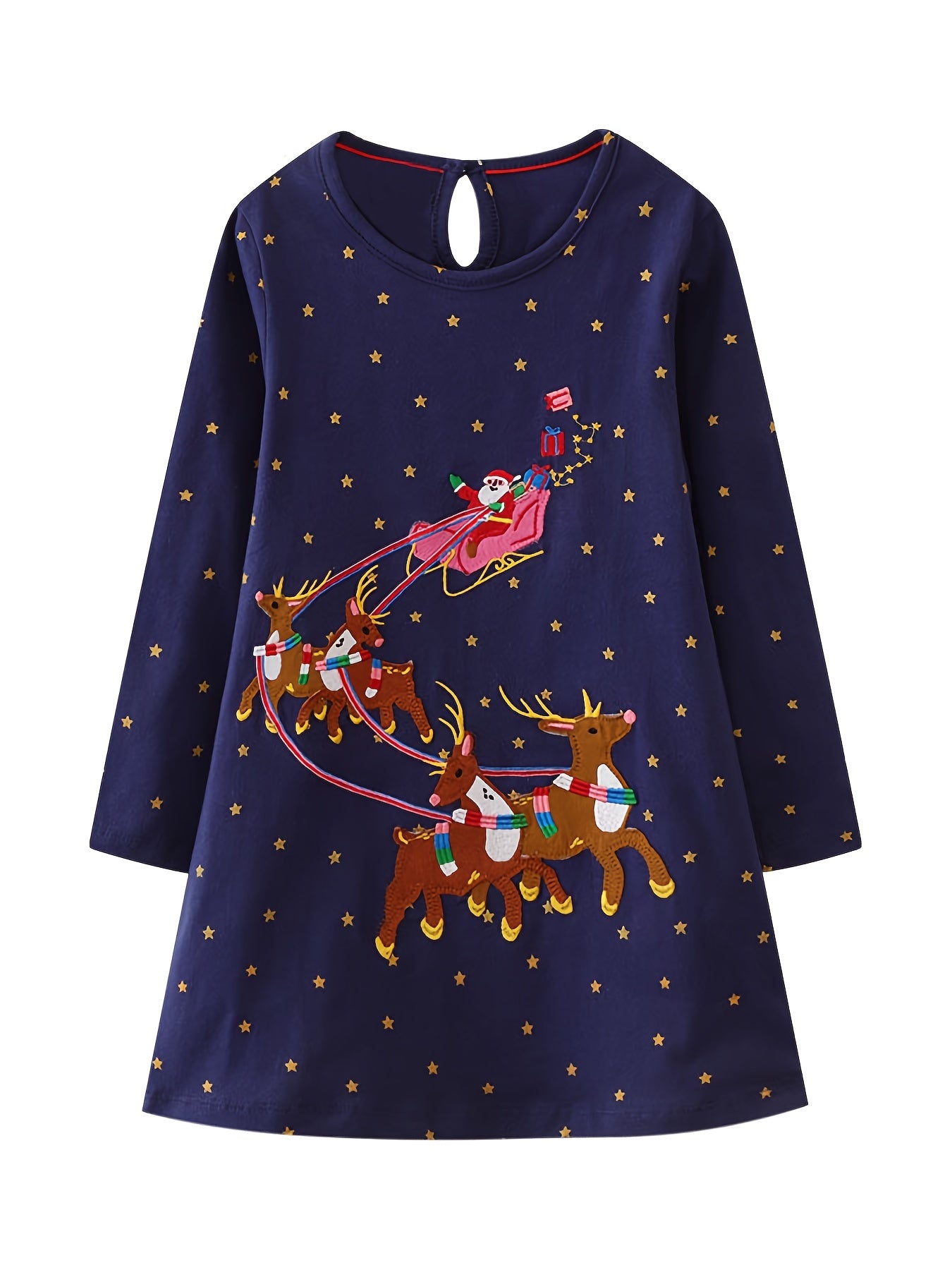 Girls' Pumpkin Animal Embroidered Long Sleeve Shirt Dress