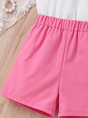 Girls 4pcs Summer Vest, Strip Top, Shorts, Hat Set