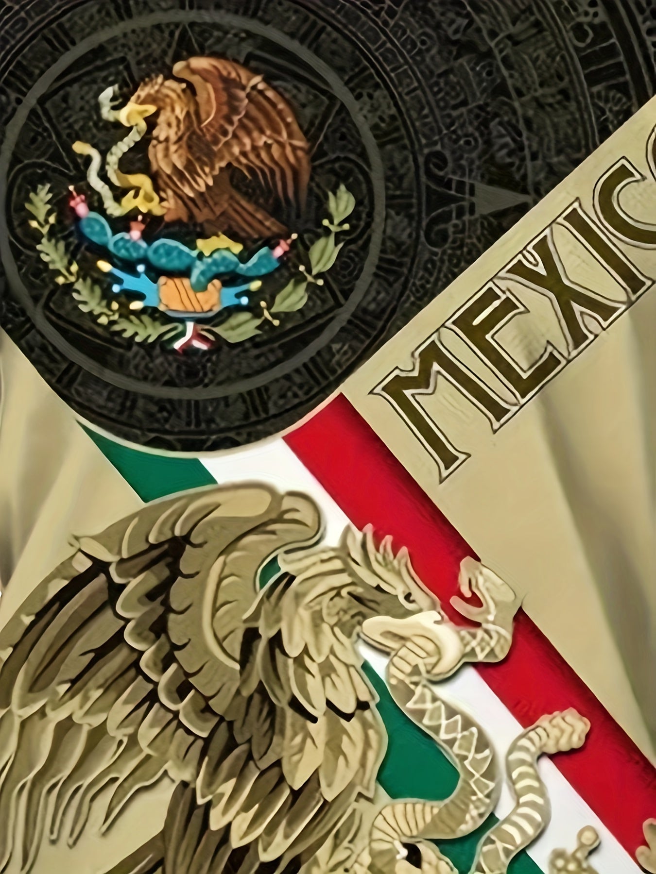 Mexico Eagle And Snake Print Men's Graphic T shirt