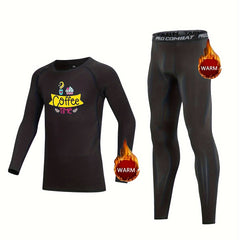 Kids Compression Fleece Sets COFFEE TIME Pattern Long Sleeve Pullover