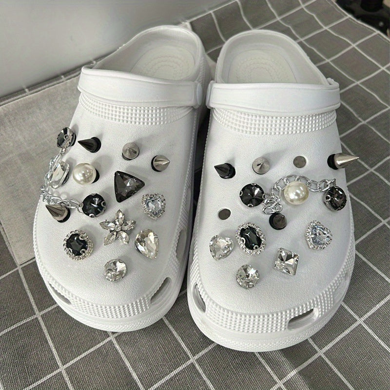 24 Pcs 3D Rhinestone & Chain Shoe Charms For Clogs DIY Accessories