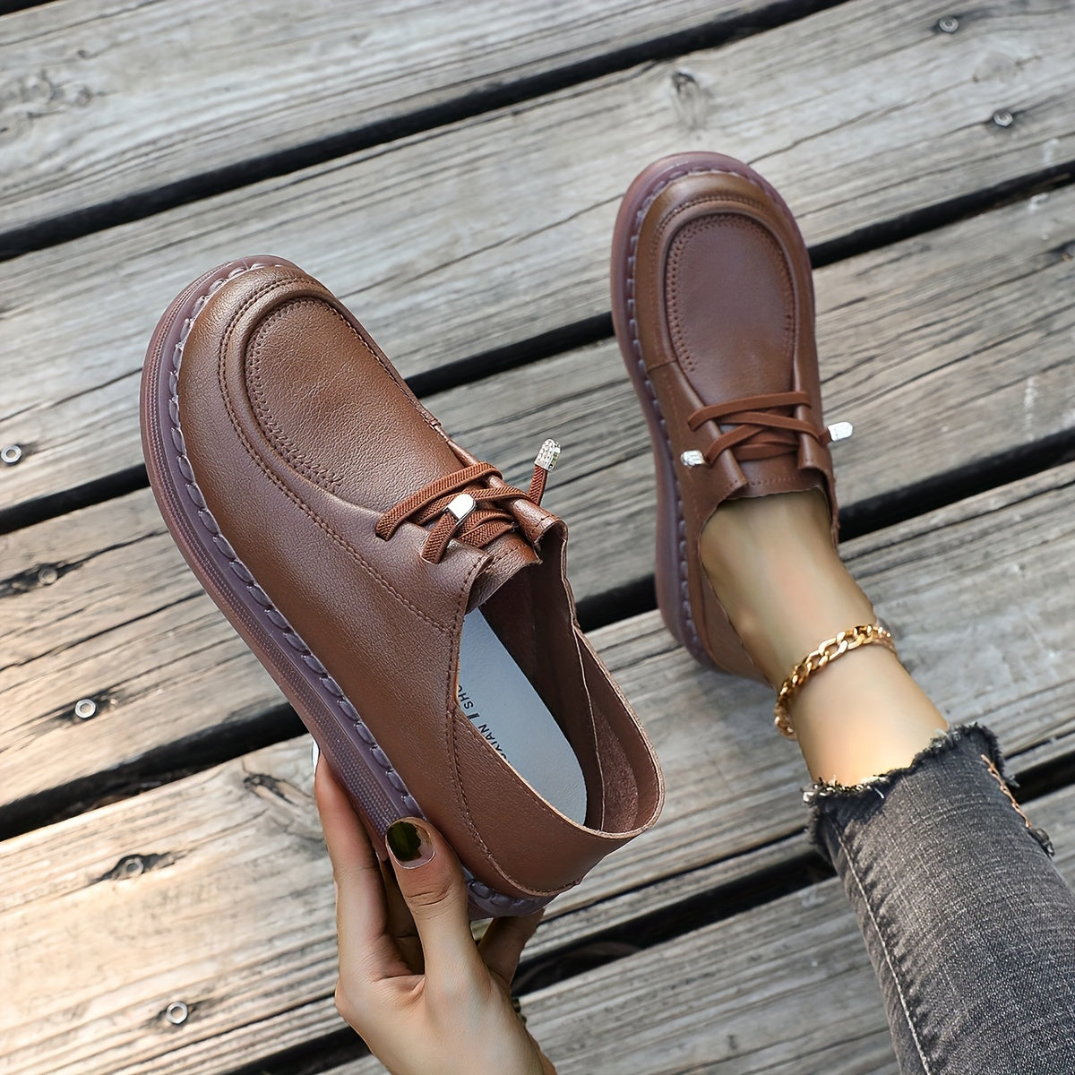 Women's Leather Skate Shoes Slip On Loafers Sport Sneakers