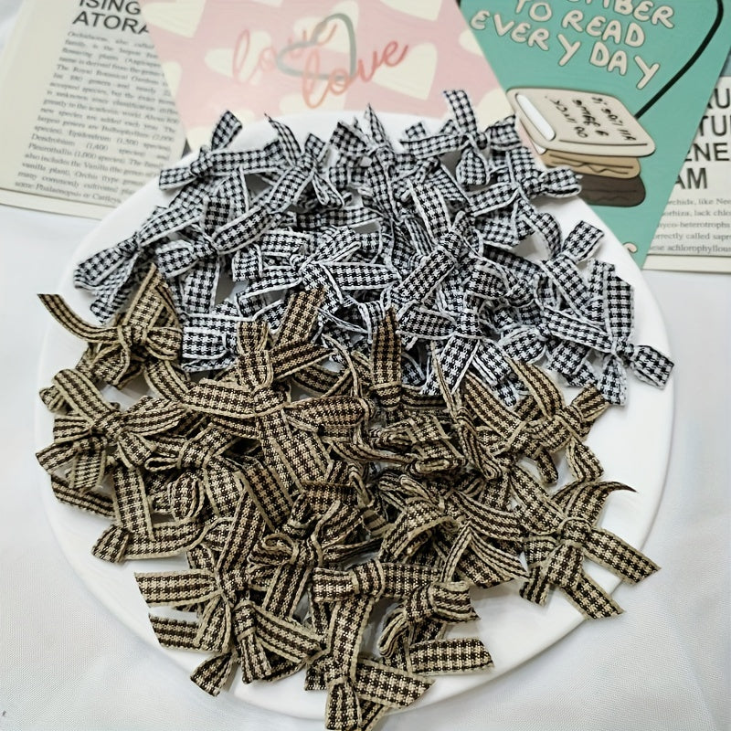 Pack Of 10 DIY Plaid Handknotted Mini Bow Ribbon