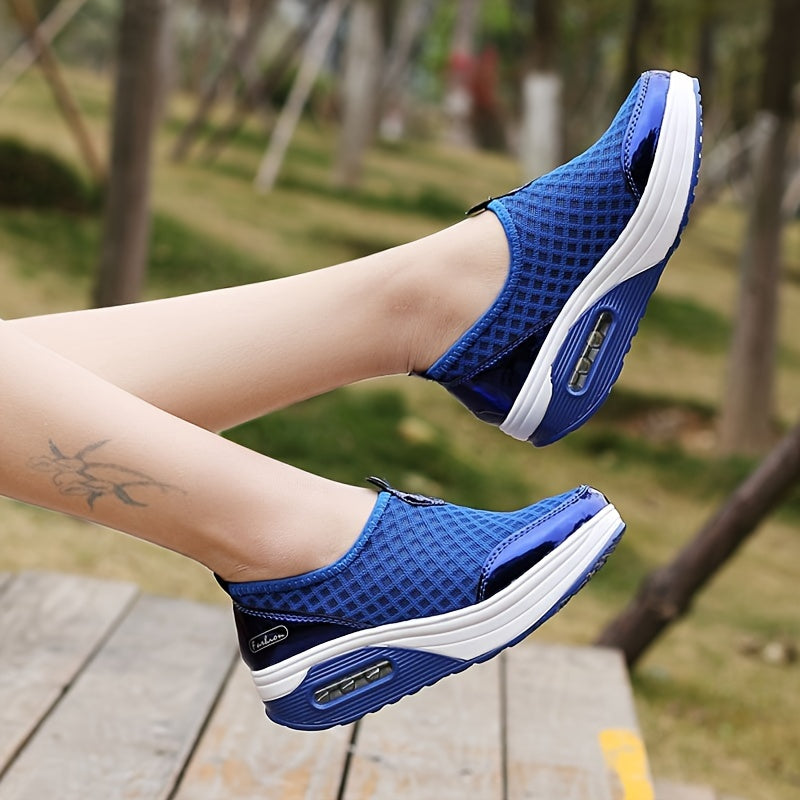 Women's Air Cushion Wedge Sneakers Breathable Mesh Slip-On Walking Shoes