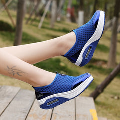 Women's Air Cushion Wedge Sneakers Breathable Mesh Slip-On Walking Shoes