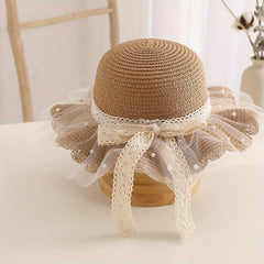 Lace Brim Bow Ruffled Straw Hat Sun Protection Breathable Hat