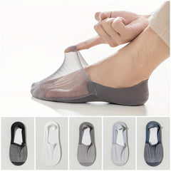 5 Pairs Men's Thin Mesh Non-Slip Boat Socks Summer Cotton Blend Breathable Socks