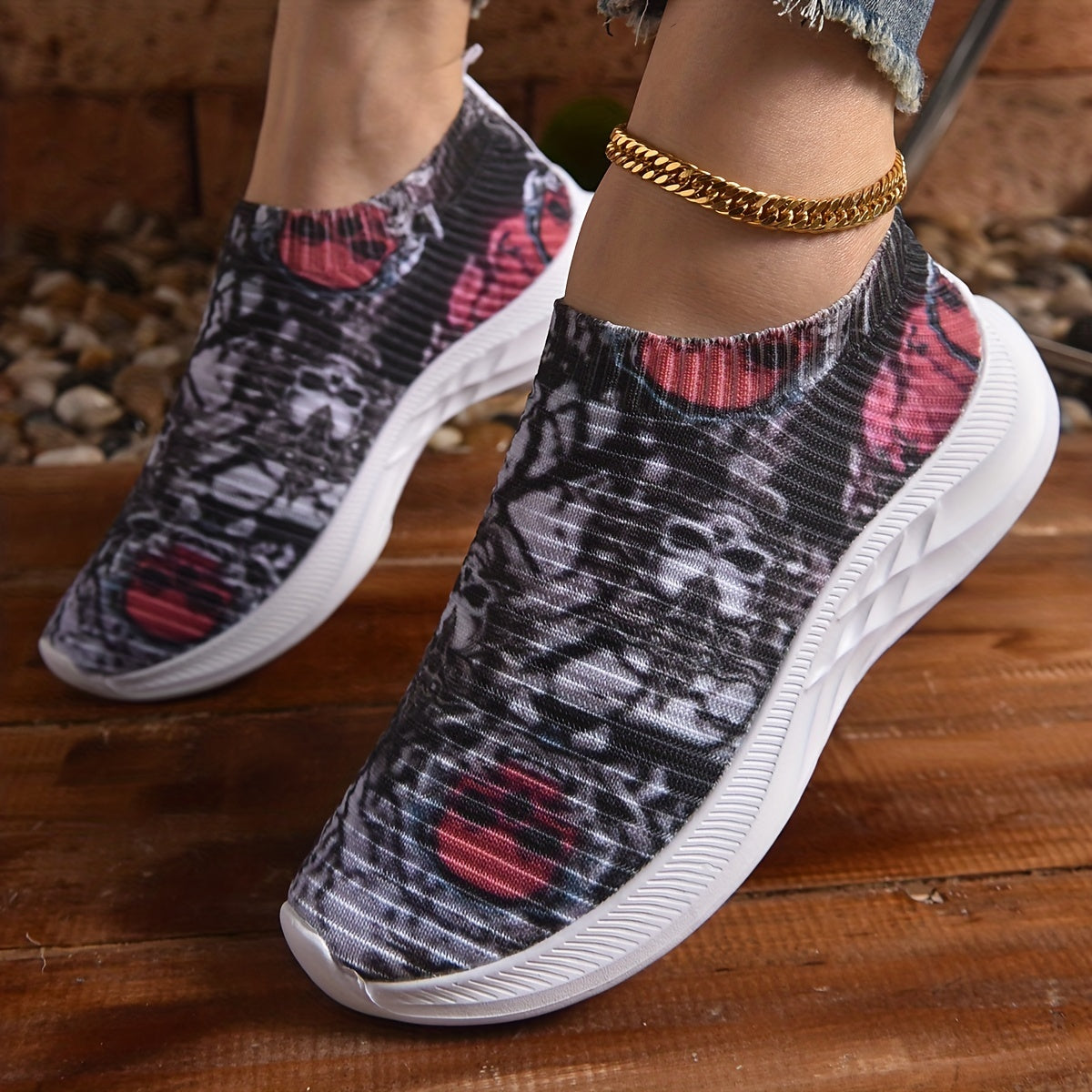 Women's Halloween Horror Skull Slip On Shoes Flat Sneakers