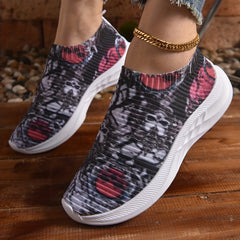 Women's Halloween Horror Skull Slip On Shoes Flat Sneakers