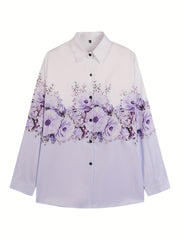 Colorblock Floral Print Button Up Blouse