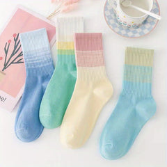 4 Pairs Ombre Crew Socks Comfy & Breathable Mid Tube Socks Women's Stockings