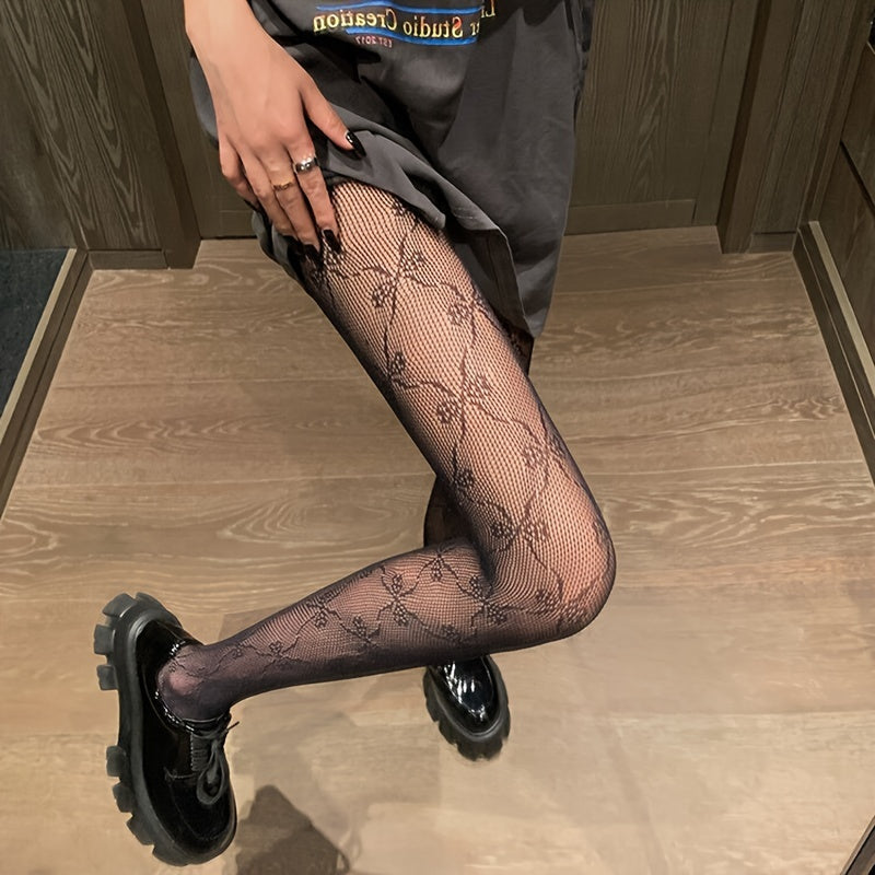Bow Pattern Fishnet Tights High Waist Mesh Pantyhose Women's Stockings