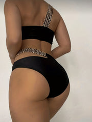 One Shoulder Swimsuit Asymmetric Band High Strech 2 Piece Beachwear