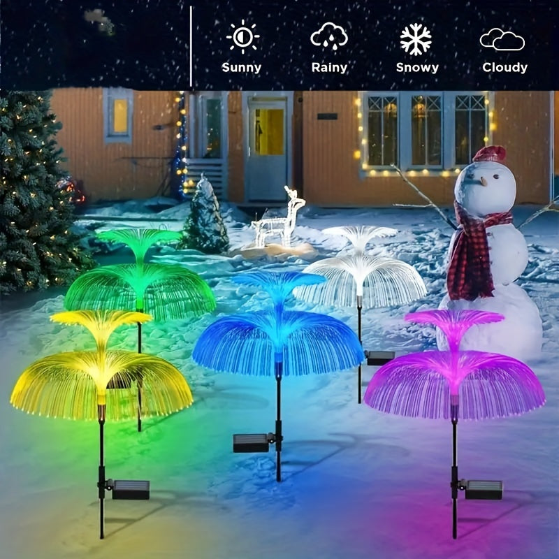 2pcs Solar Jellyfish Fiber Optic Lights for Outdoor Garden Decoration