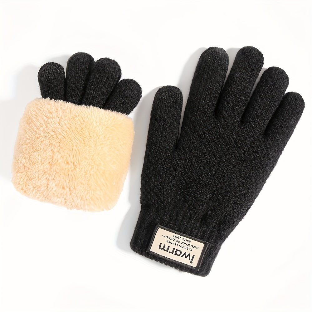 Knitted Gloves Thickened Plus Velvet Warm Touch Screen Non-slip Gloves