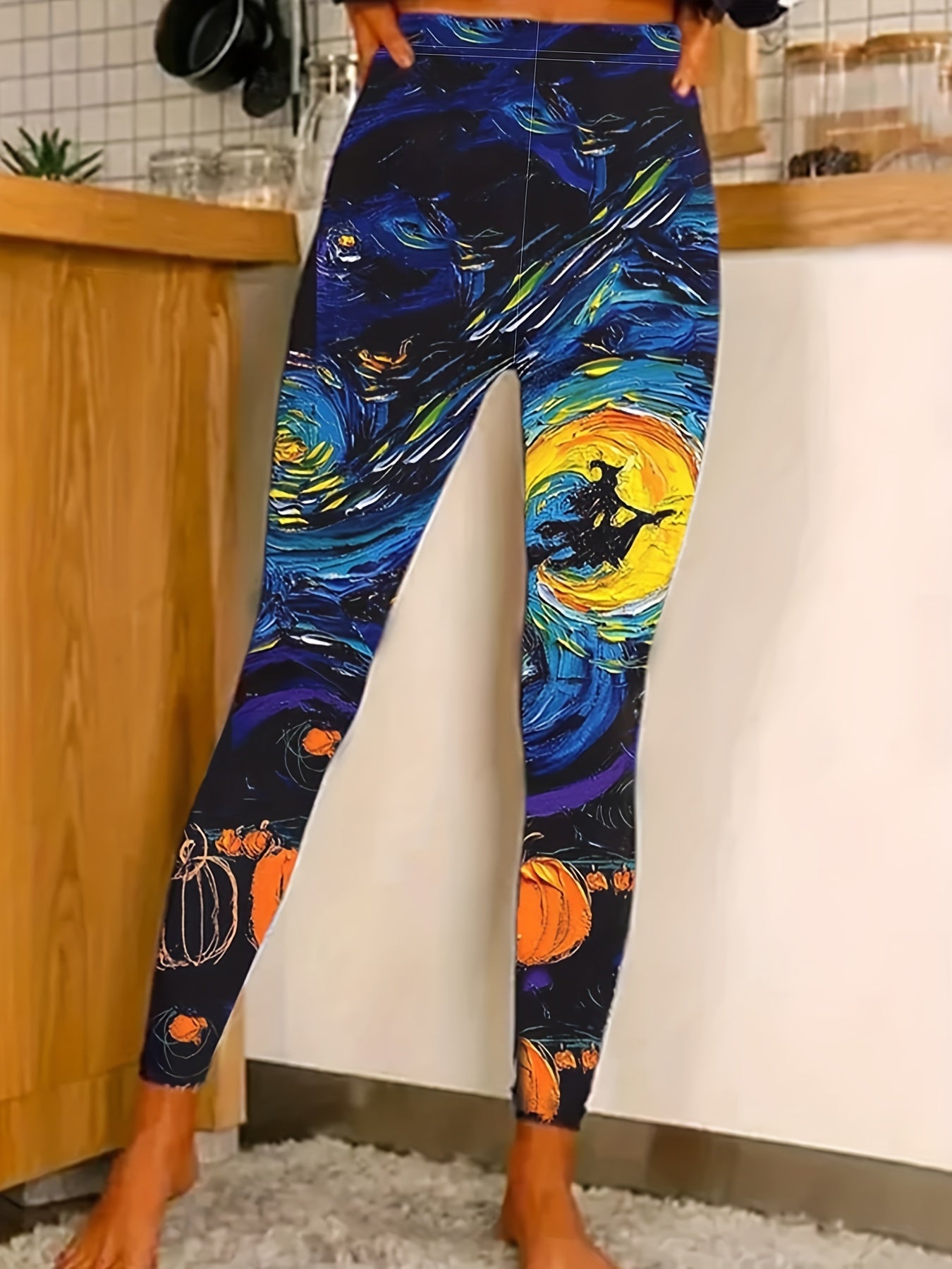 Women's Plus Witch & Pumpkin Print High Rise Yoga Leggings