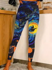 Women's Plus Witch & Pumpkin Print High Rise Yoga Leggings