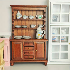 Mini Kitchen Display Cabinet Mini Ceramic Tableware Set 1:12 Kitchen Decor Props