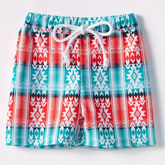 Boys Swim Trunks Vertical Stripe Print Elastic Waist Beach Pants